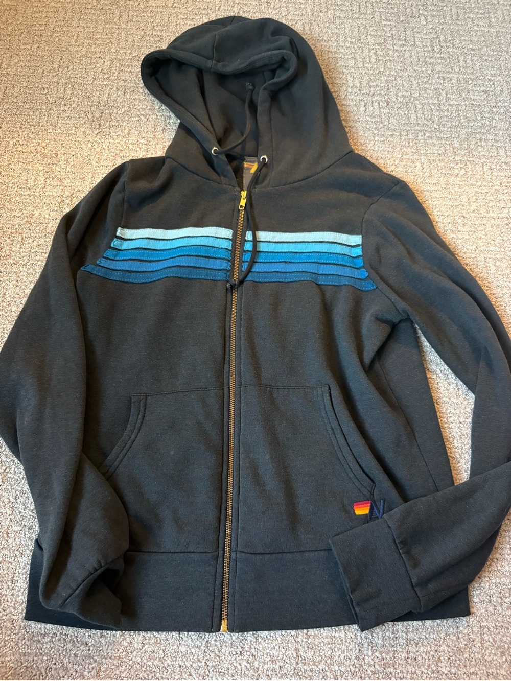 Aviator Nation Grey Zip Hoodie with Blue Stripe Chest